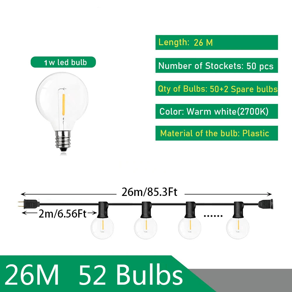 LED lauko girlianda su burbulinėmis lemputėmis (G40)